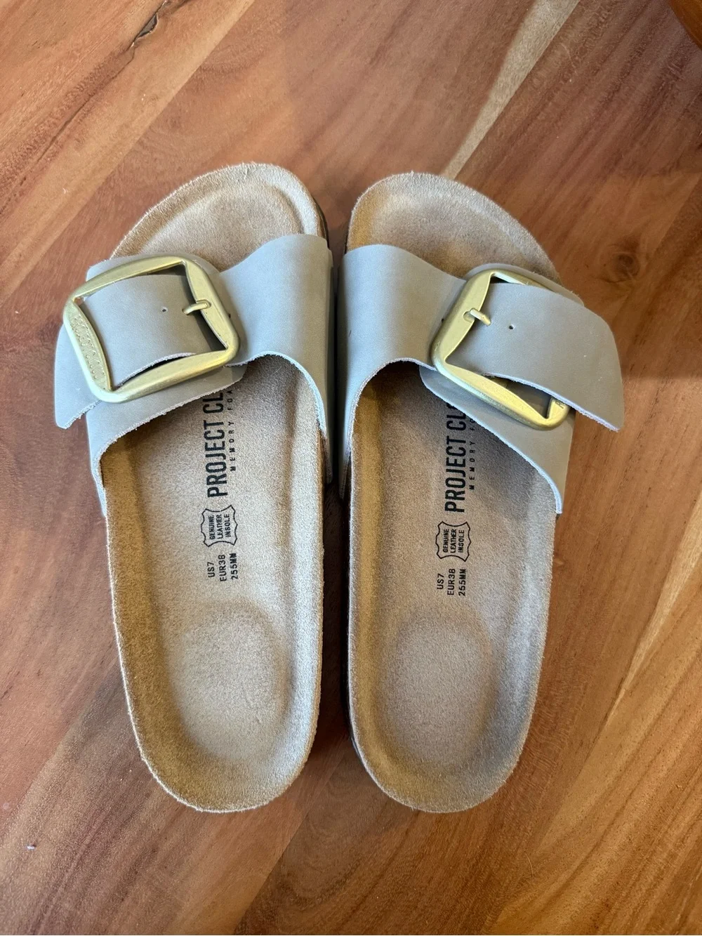 PROJECT CLOUD Buckle Slide Sandals in Taupe
